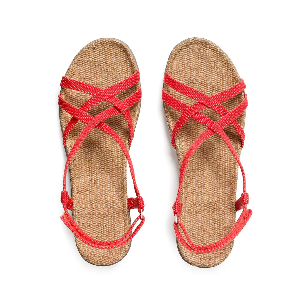 
                  
                    Pair of Shangies Women#3 wedge sandals in Sassy Salsa viewed from above on a white background
                  
                